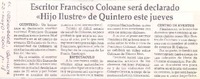 Escritor Francisco Coloane será declarado "Hijo Ilustre" de Quintero este jueves.