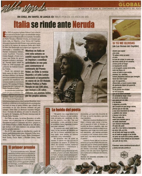 Italia se rinde ante Neruda.
