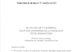 Blancaflor y Filomena: algunas tensiones de la oralidad en el romancero