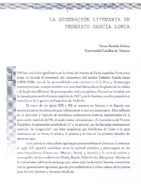 La generación literaria de Federico García Lorca