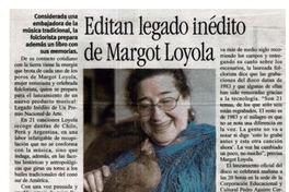 Editan legado inédito de Margot Loyola