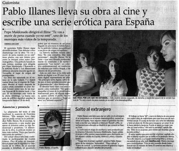 Pablo Illanes lleva su obra al cine y escribe una serie erótica para España