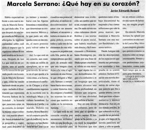 Marcela Serrano: ¿Qué hay en su corazón?