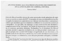 Apuntes sobre algunas preocupaciones recurrentes en el epistolario de Gabriela Mistral