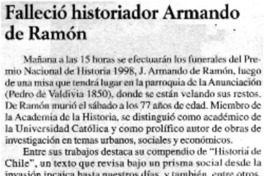 Falleció historiador Armando de Ramón.