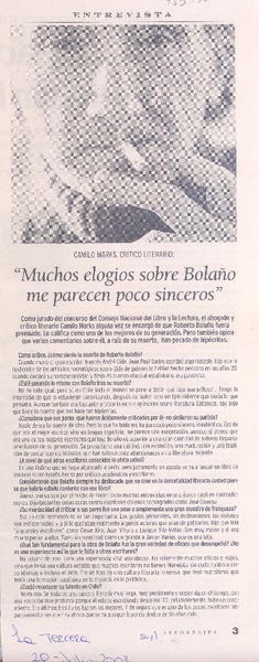 "Muchos elogios sobre Bolaño me parecieron poco sinceros" [entrevistas]