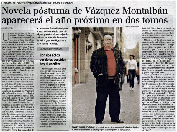 Novela póstuma de Vázquez Montalbán aparecerá el año próximo en dos tomos