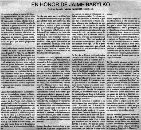 En honor de Jaime Barylko