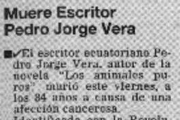 Muere escritor Pedro Jorge Vera
