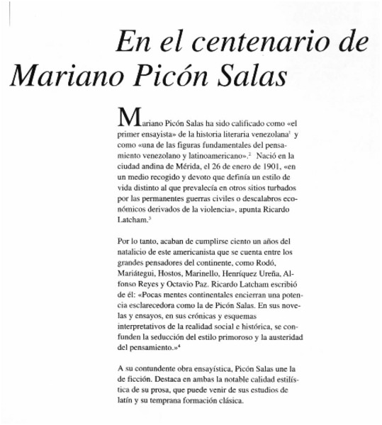 En el centenario de Mariano Picón Salas.
