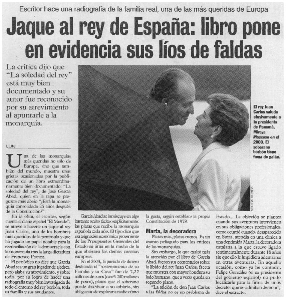 Jaque al Rey de España : libro pone en evidencia sus líos de faldas escritor hace una radiografía de la familia real, una de las más queridas de Europa