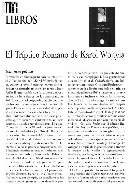 El Tríptico Romano de Karol Wojtyla