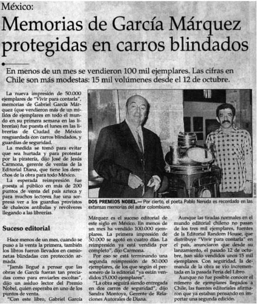 Memorias de García Márquez protegidas en carros blindados.