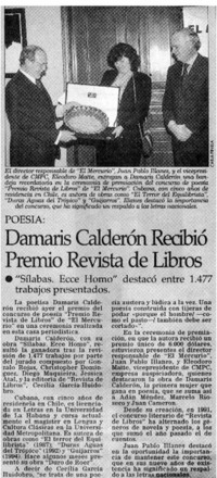 Damaris Calderón recibió premio revista de libros.