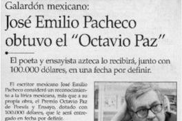 José Emilio Pacheco obtuvó el "Ocatvio Paz".
