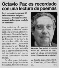 Octavio Paz es recordado con una lectura de poemas