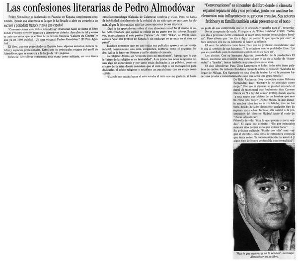 Las confesiones literarias de Pedro Almodóvar