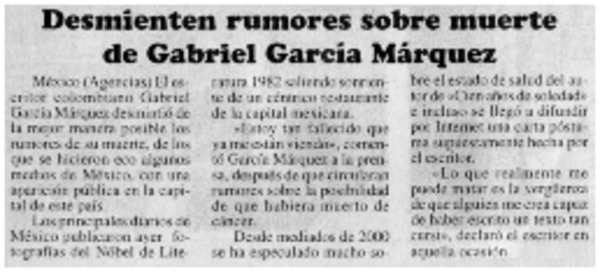 Desmienten rumores sobre muerte de Gabriel García Márquez