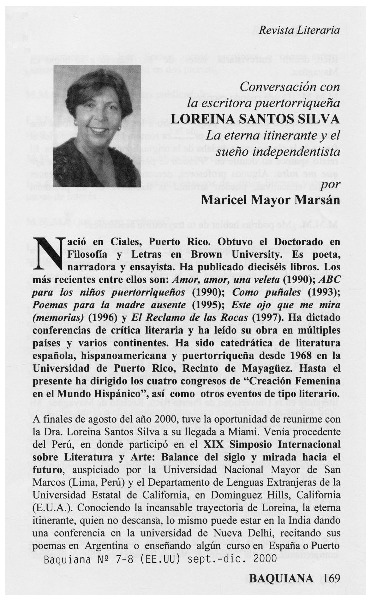 Conversación con la escritora puertorriqueña Loreina Santos Silva La eterna itinerante y el sueño independencista