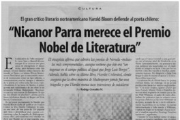 Nicanor Parra merece el Premio Nobel de Literatura"