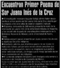 Encuentran Primer Poema de Sor Juana Inés de la Cruz