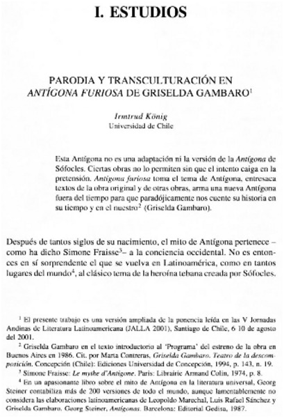 Parodia y transculturación en Antígona furiosa de Griselda Gambaro