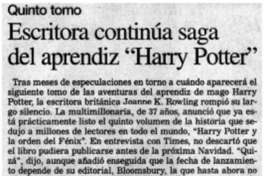 Escritora continúa saga del aprendiz "Harry Potter".