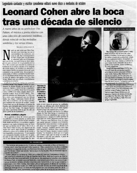 Leonard Cohen abre la boca tras una década de silencio