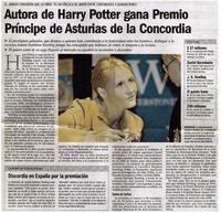 Autora de Harry Potter gana Premio Príncipe de Asturias de la Concordia.