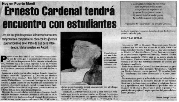 Ernesto Cardenal tendrá encuentro con estudiantes