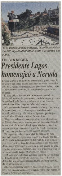 En Isla Negra presidente Lagos homenajeó a Neruda.