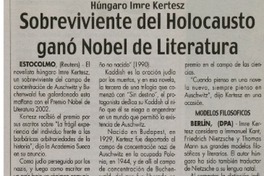 Sobreviviente del Holocausto ganó Nobel de Literatura