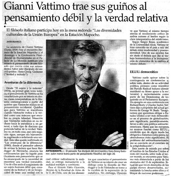 Gianni Vattimo trae sus guiños al pensamiento débil y la verdad relativa