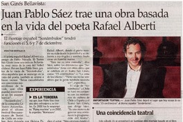 Juan Pablo Sáez trae una obra basada en la vida del poeta Rafael Alberti