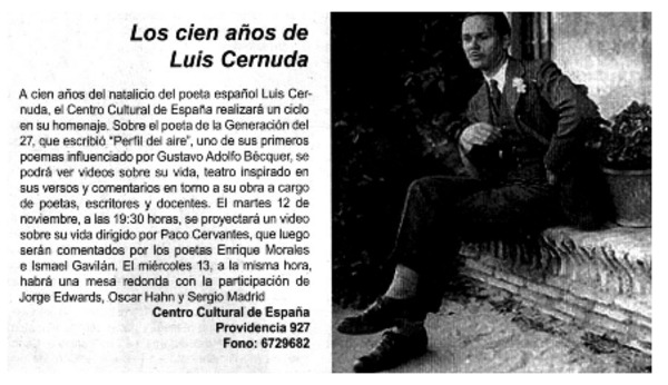 Los cien años de Luis Cernuda.