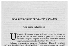 Dos Textos de prosa de Kavafis