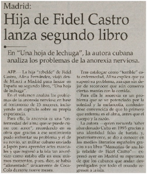 Hija de Fidel Castro lanza segundo libro