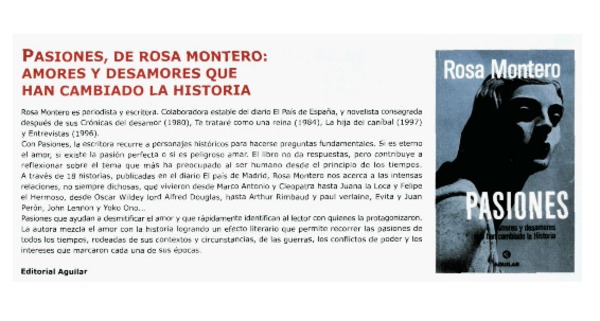 Pasiones, de Rosa Montero: amores y desamores que han cambiado la historia.