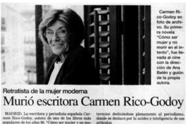 Murió escritora Carmen Rico-Godoy.