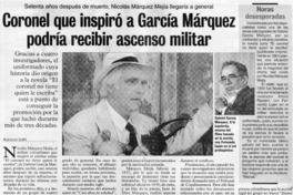 Coronel que inspiró a García Márquez podría recibir ascenso militar.