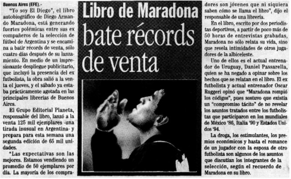 Libro de Maradona bate récords de venta