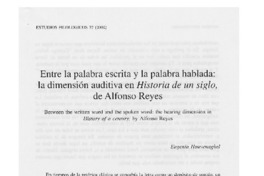 Entre la palabra escrita y la palabra hablada: la dimensión auditiva en Historia de un siglo, de Alfonso Reyes