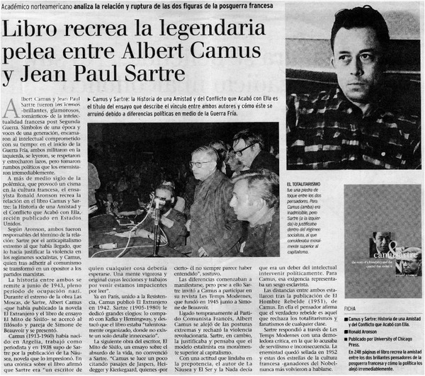 Libro recrea la legendaria pelea entre Albert Camus y Jean Paul Sartre