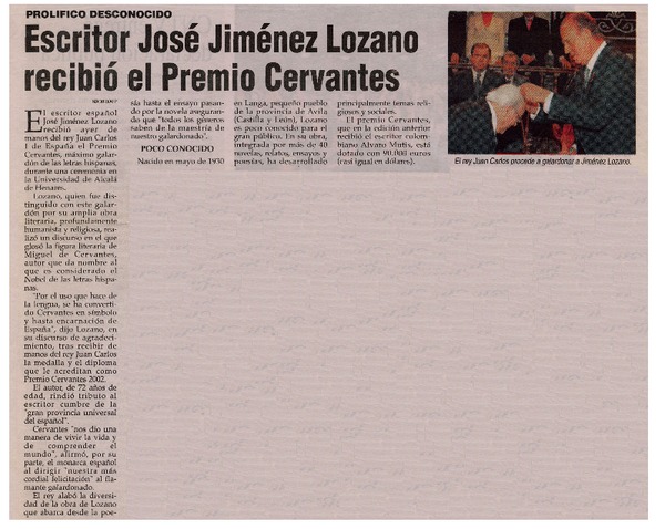Escritor José Jiménez Lozano recibió el Premio Cervantes
