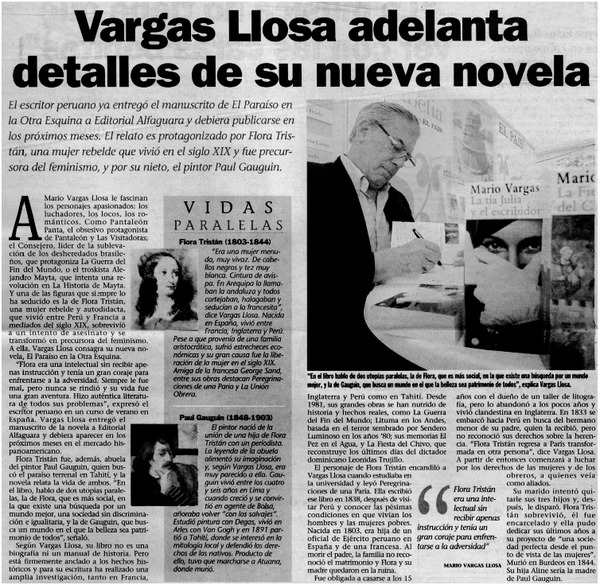 Vargas Llosa adelanta detalles de su nueva novela.