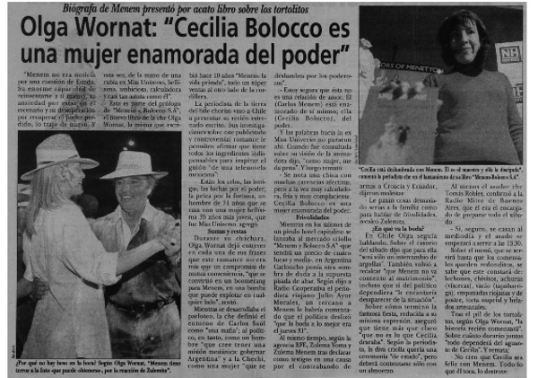 Olga Wornat, "Cecilia Bolocco es una mujer enamorada del poder".