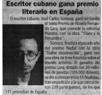 Escritor cubano gana premio literario en España