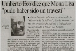 Umberto Eco dice que Mona Lisa "pudo haber sido un travesti"
