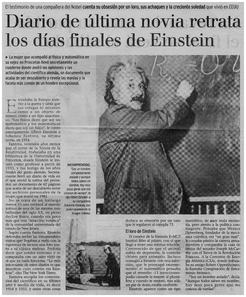 Diario de última novia retrata los días finales de Einstein