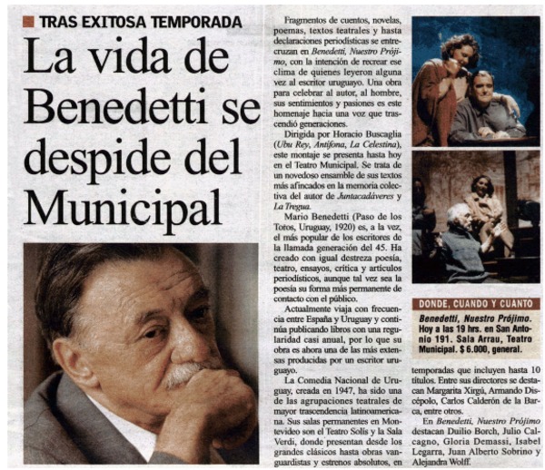 La Vida de Benedetti se despide del Municipal.